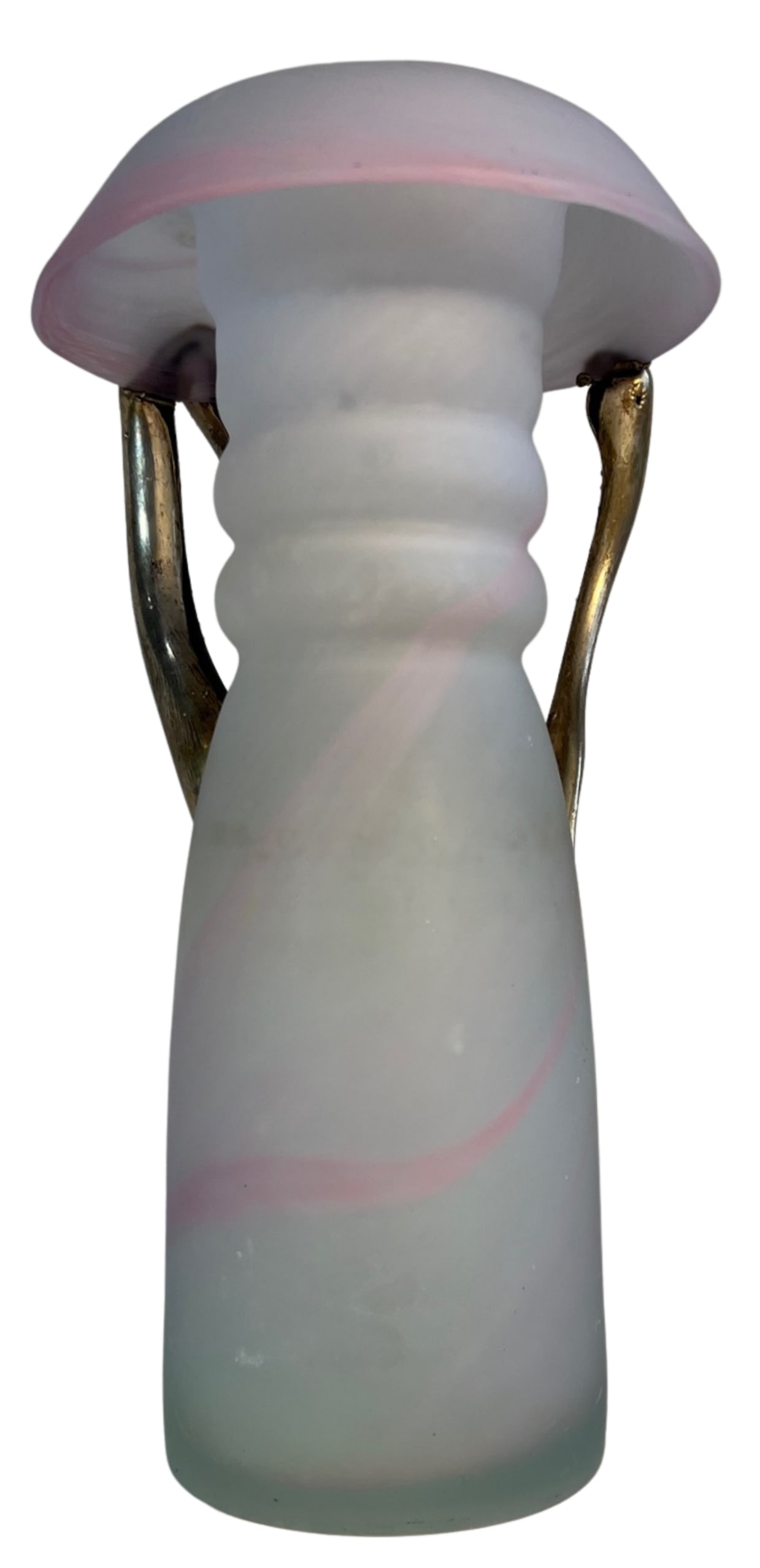 Art Glass Pink Satin and Abstract Metal Looped Vase by Artist Vasile Tubi VÄƒdan - 16