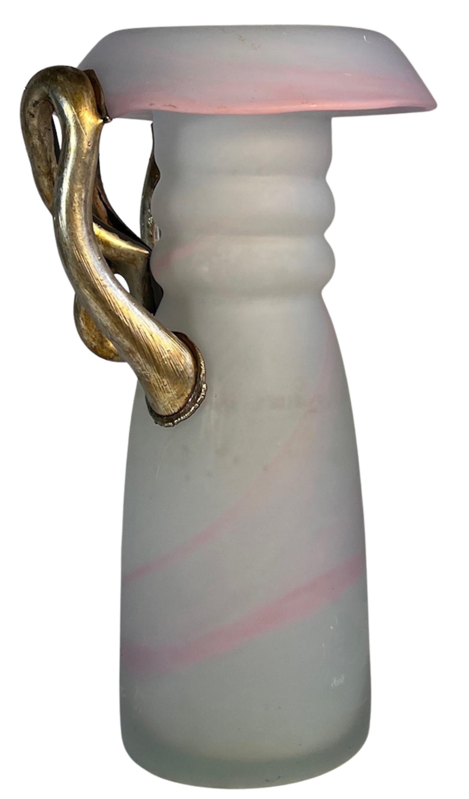 Art Glass Pink Satin and Abstract Metal Looped Vase by Artist Vasile Tubi VÄƒdan - 17