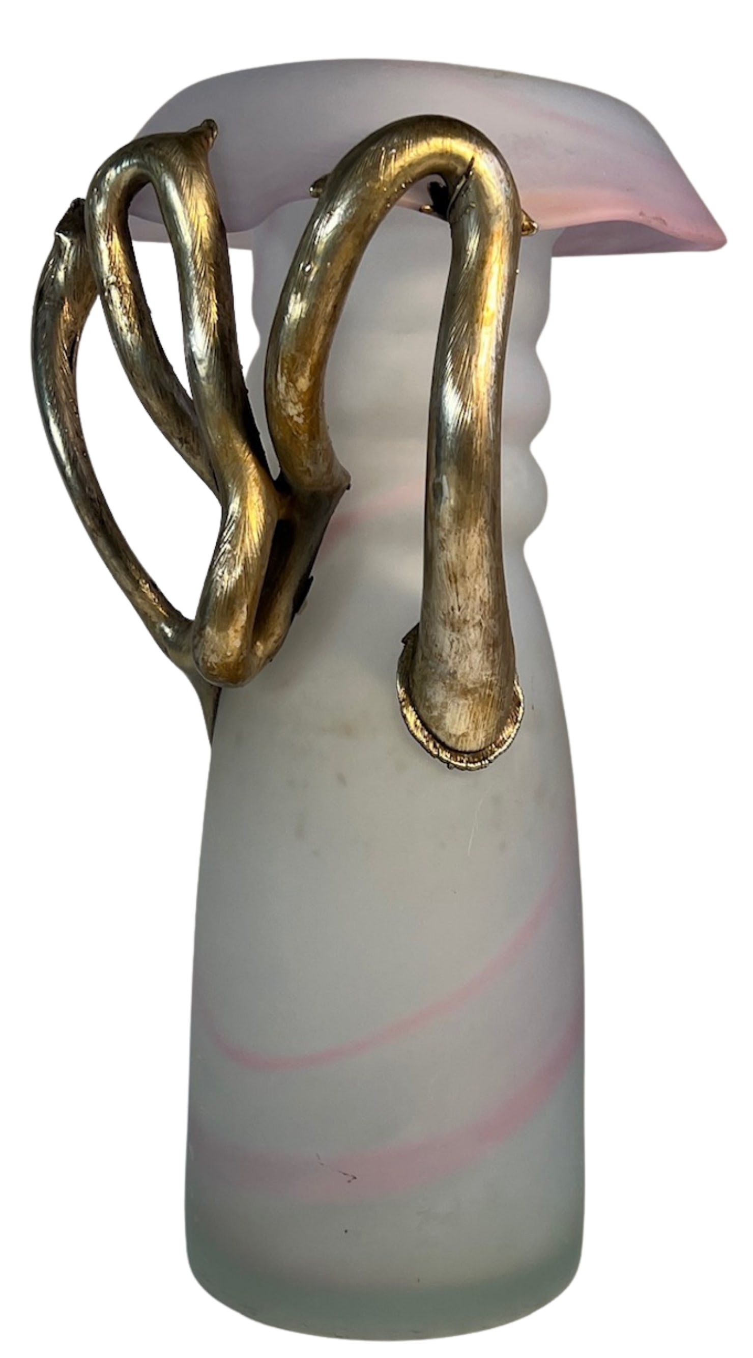 Art Glass Pink Satin and Abstract Metal Looped Vase by Artist Vasile Tubi VÄƒdan - 3