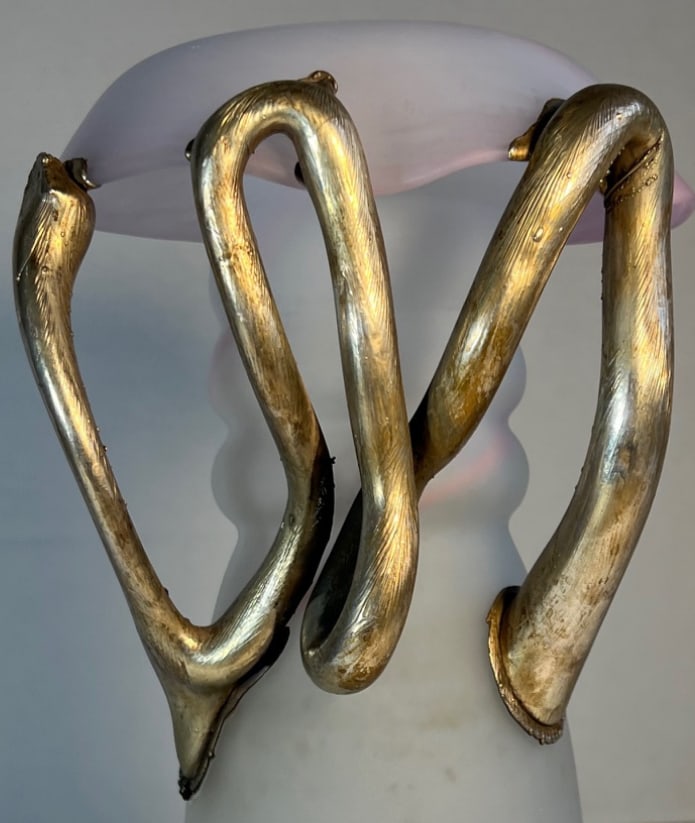 Art Glass Pink Satin and Abstract Metal Looped Vase by Artist Vasile Tubi VÄƒdan - 5