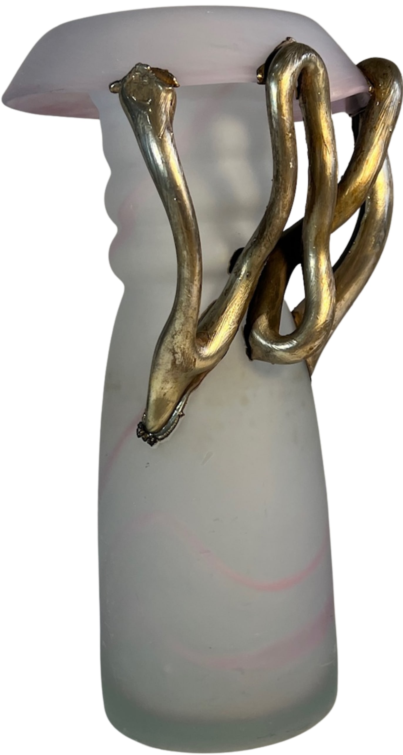 Art Glass Pink Satin and Abstract Metal Looped Vase by Artist Vasile Tubi VÄƒdan - 8