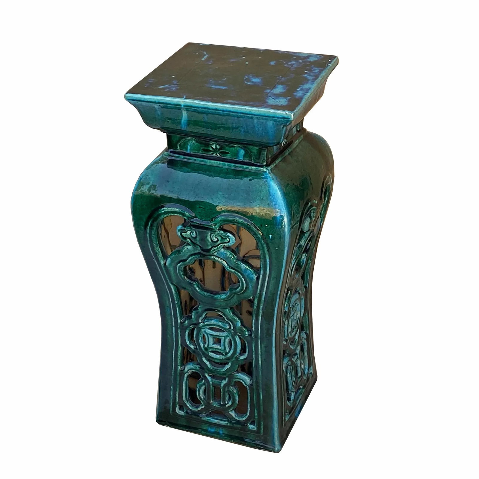 Ceramic Clay Green Square Tall Pedestal Table Flower Display Stand - 5