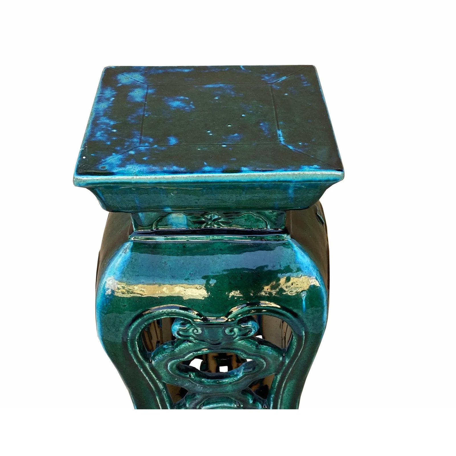 Ceramic Clay Green Square Tall Pedestal Table Flower Display Stand - 6