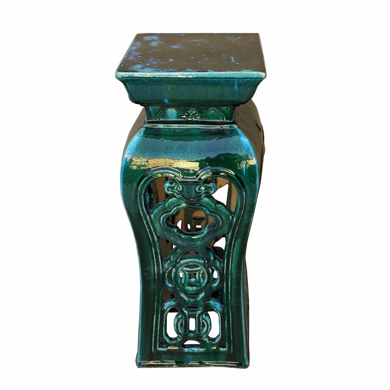 Ceramic Clay Green Square Tall Pedestal Table Flower Display Stand - 8