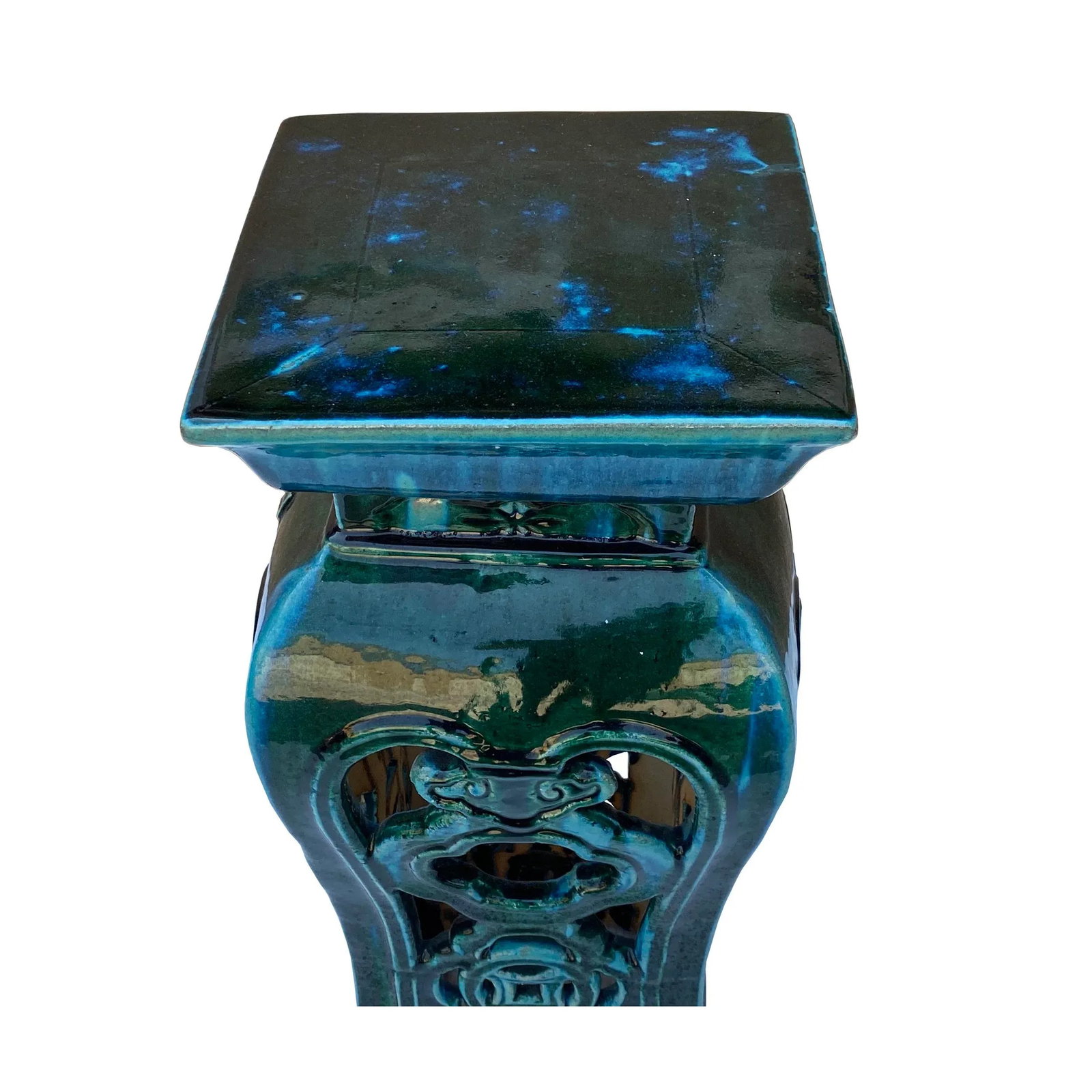 Ceramic Clay Green Square Tall Pedestal Table Flower Display Stand - 5