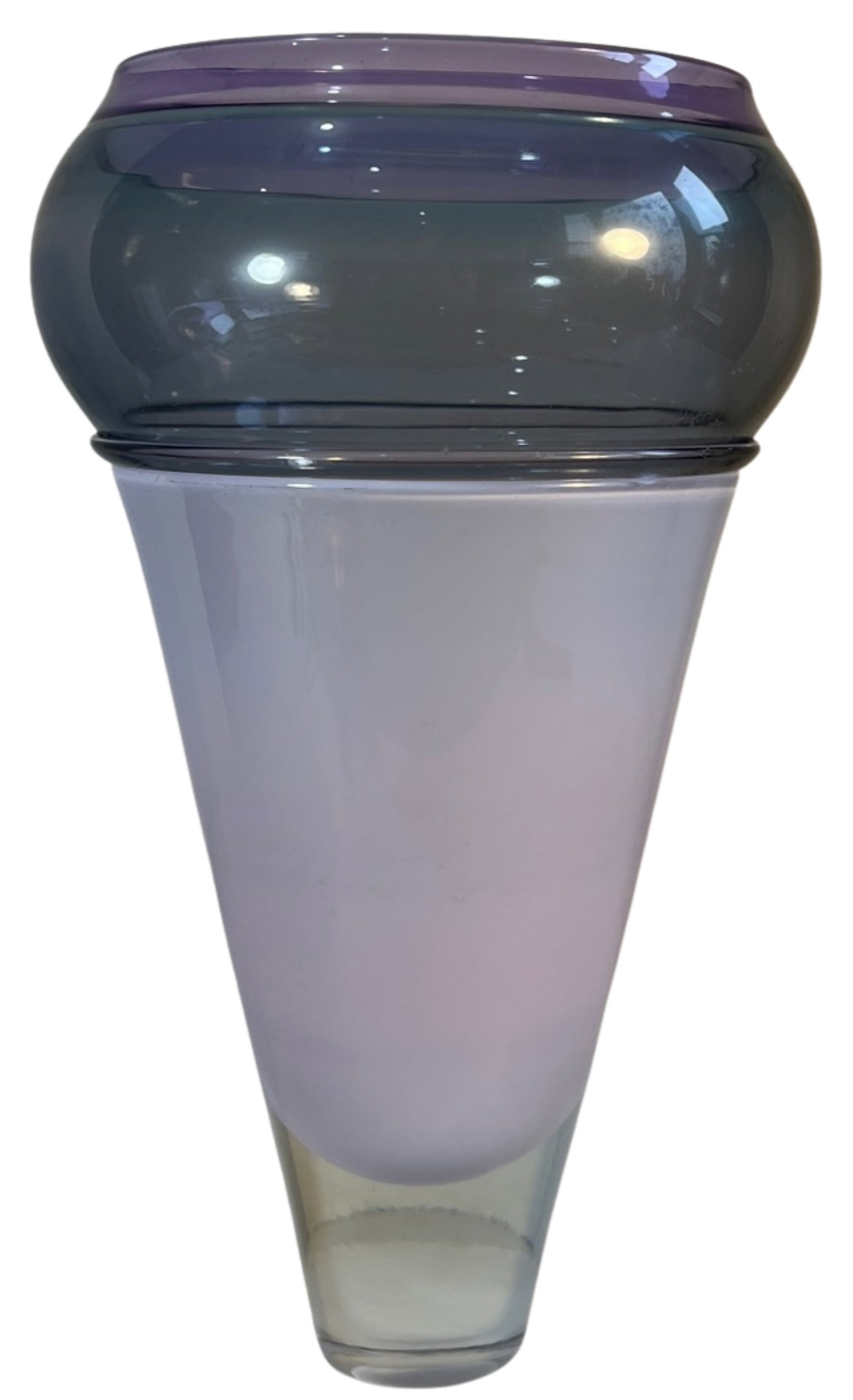 Art Glass Lavender Gray Cone Shaped Vase Brand & Greenberg 1986 - 11