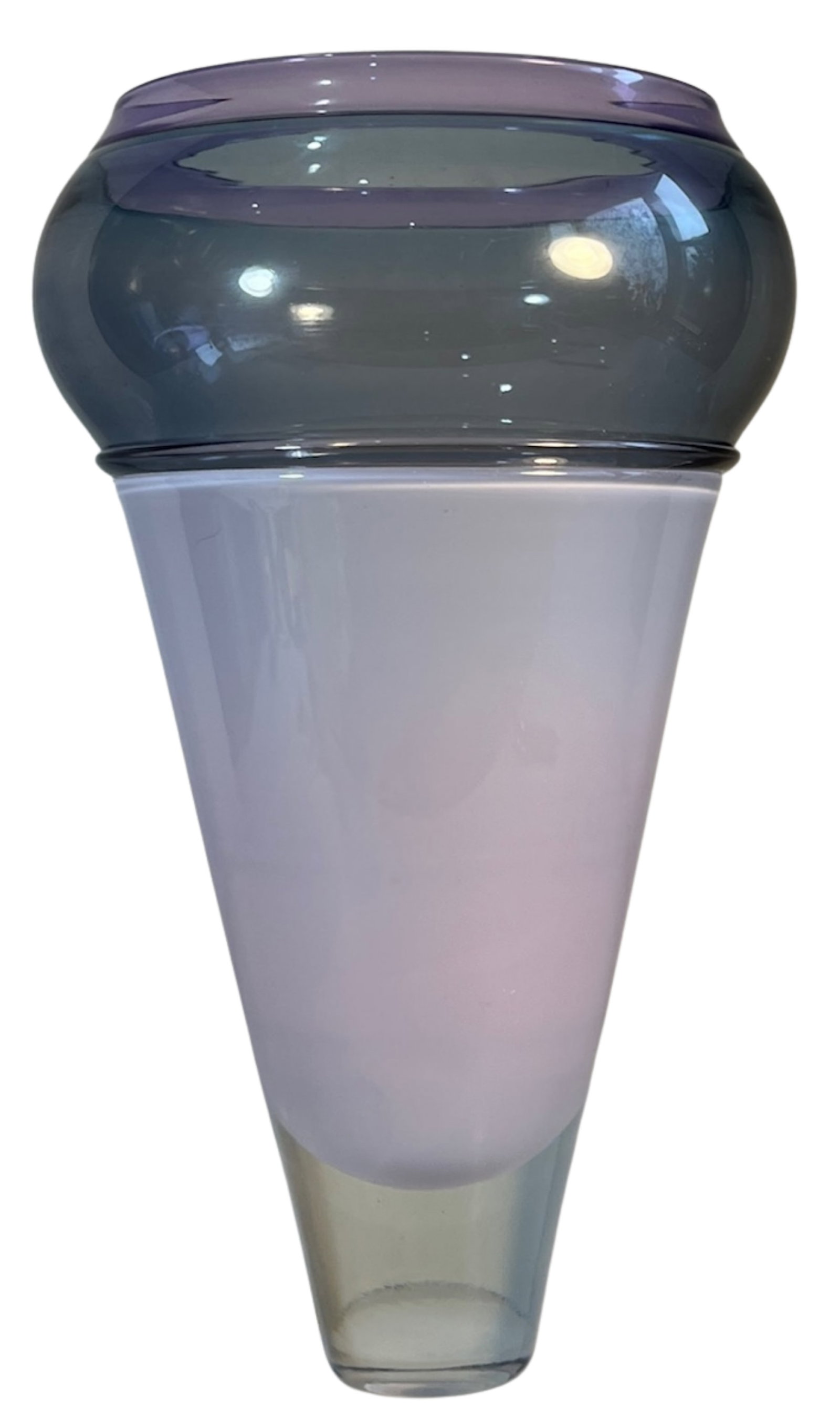 Art Glass Lavender Gray Cone Shaped Vase Brand & Greenberg 1986 - 12