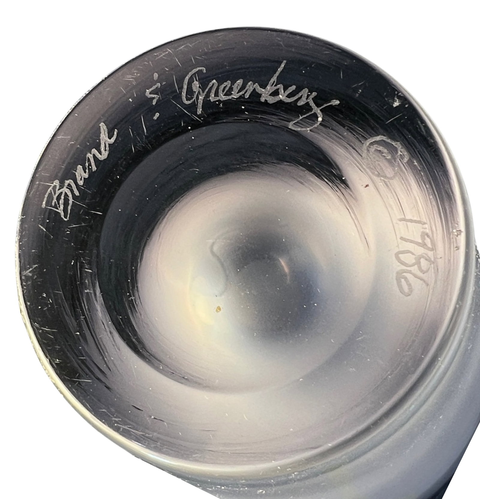 Art Glass Lavender Gray Cone Shaped Vase Brand & Greenberg 1986 - 17