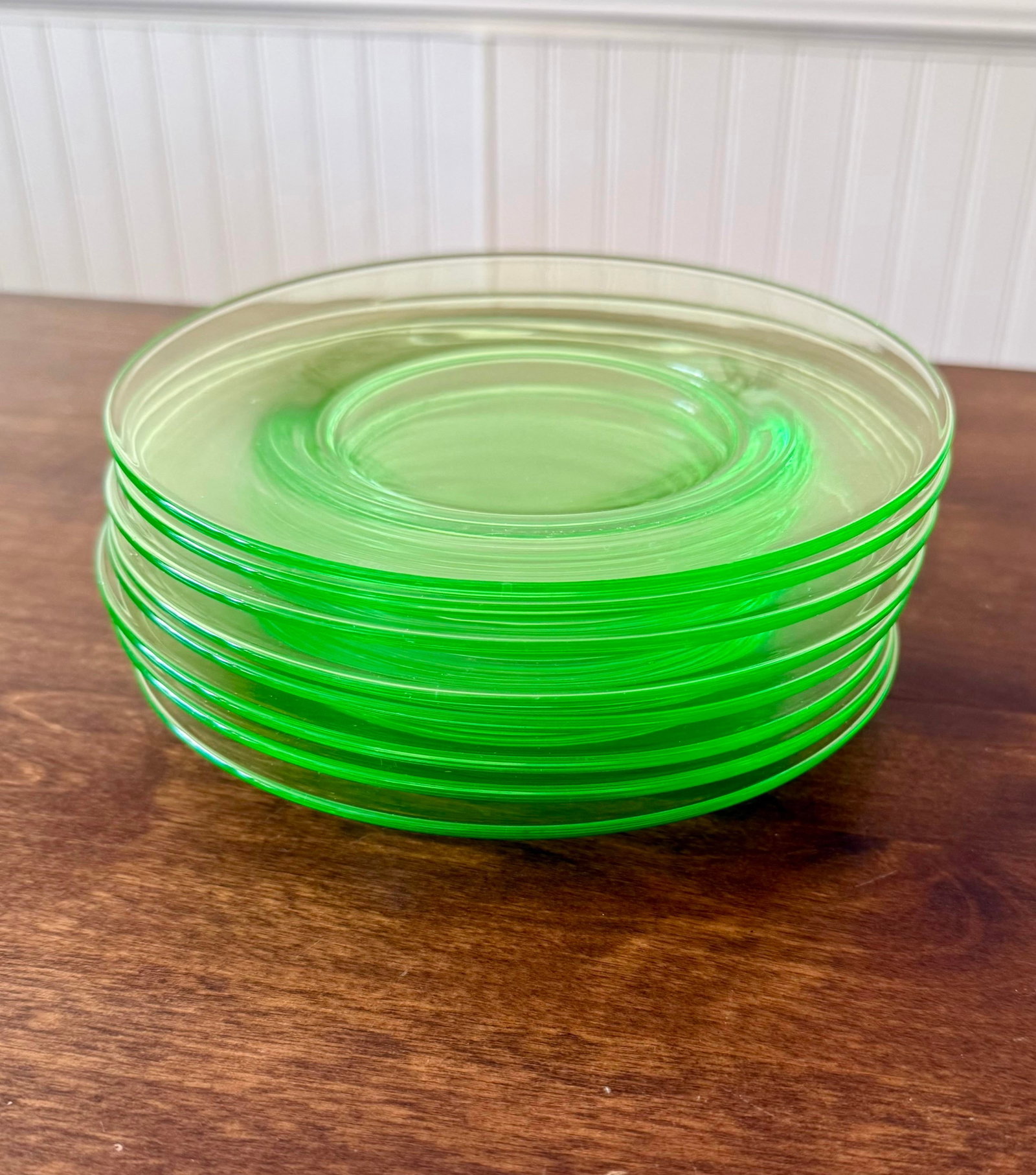 Fostoria Pioneer Vaseline Glass Salad Plates - 4