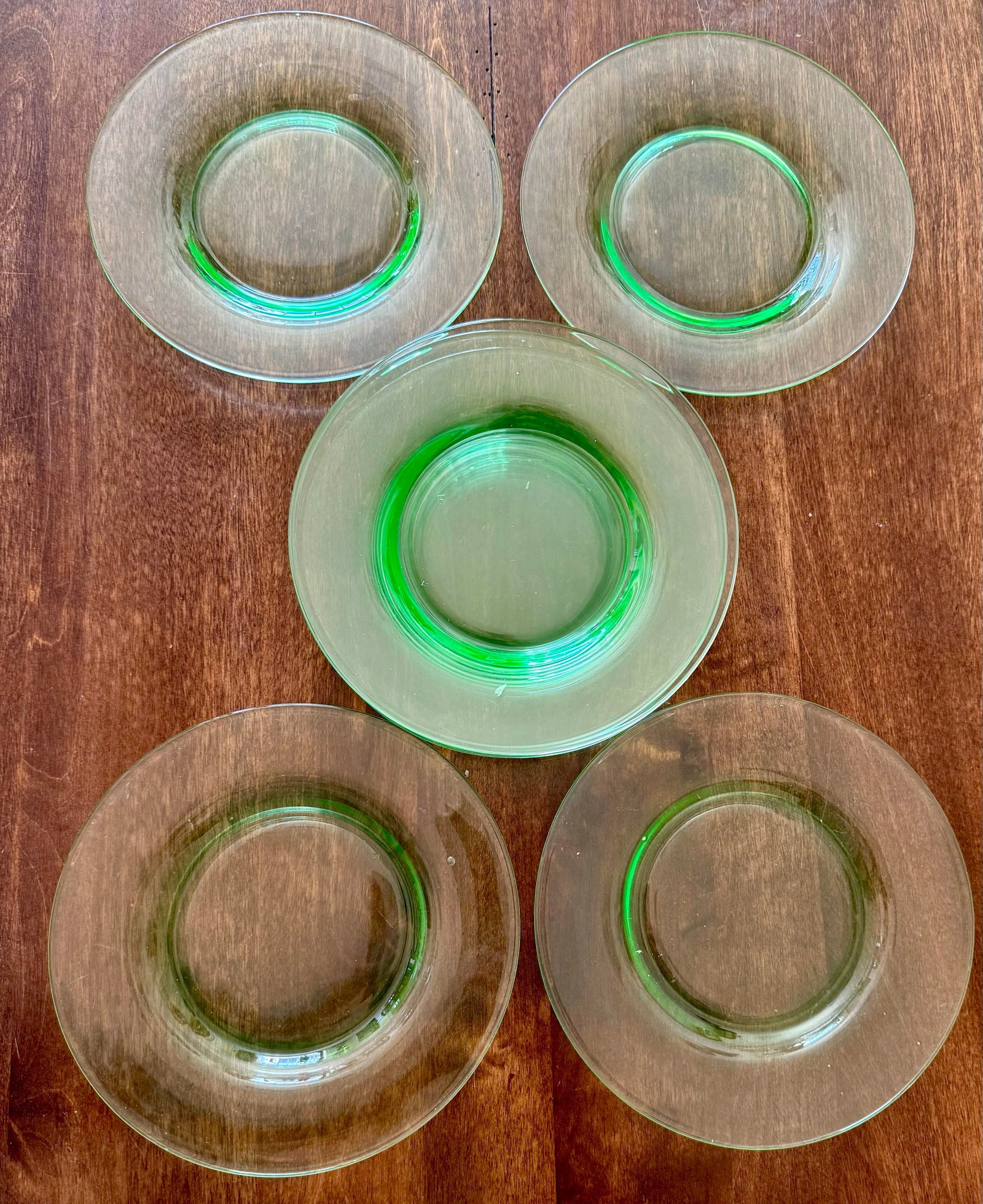 Fostoria Pioneer Vaseline Glass Salad Plates - 6