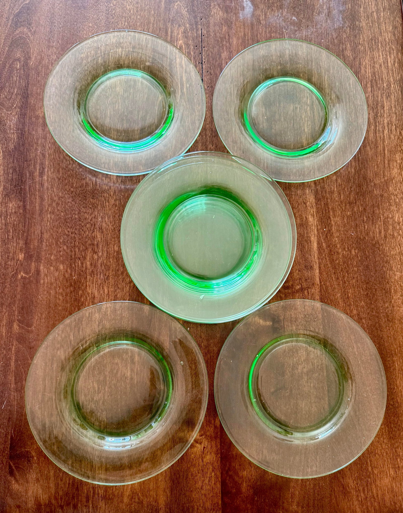 Fostoria Pioneer Vaseline Glass Salad Plates - 8