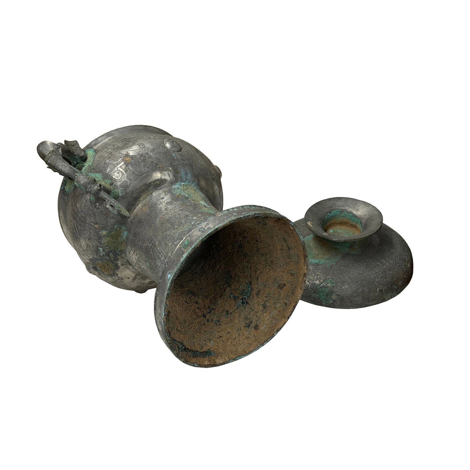 Vintage Look Gray Green Ancient Ding Shape Vessel Holder Display Art - 11