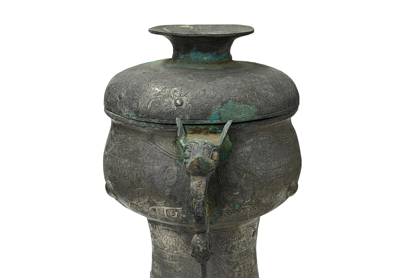 Vintage Look Gray Green Ancient Ding Shape Vessel Holder Display Art - 13