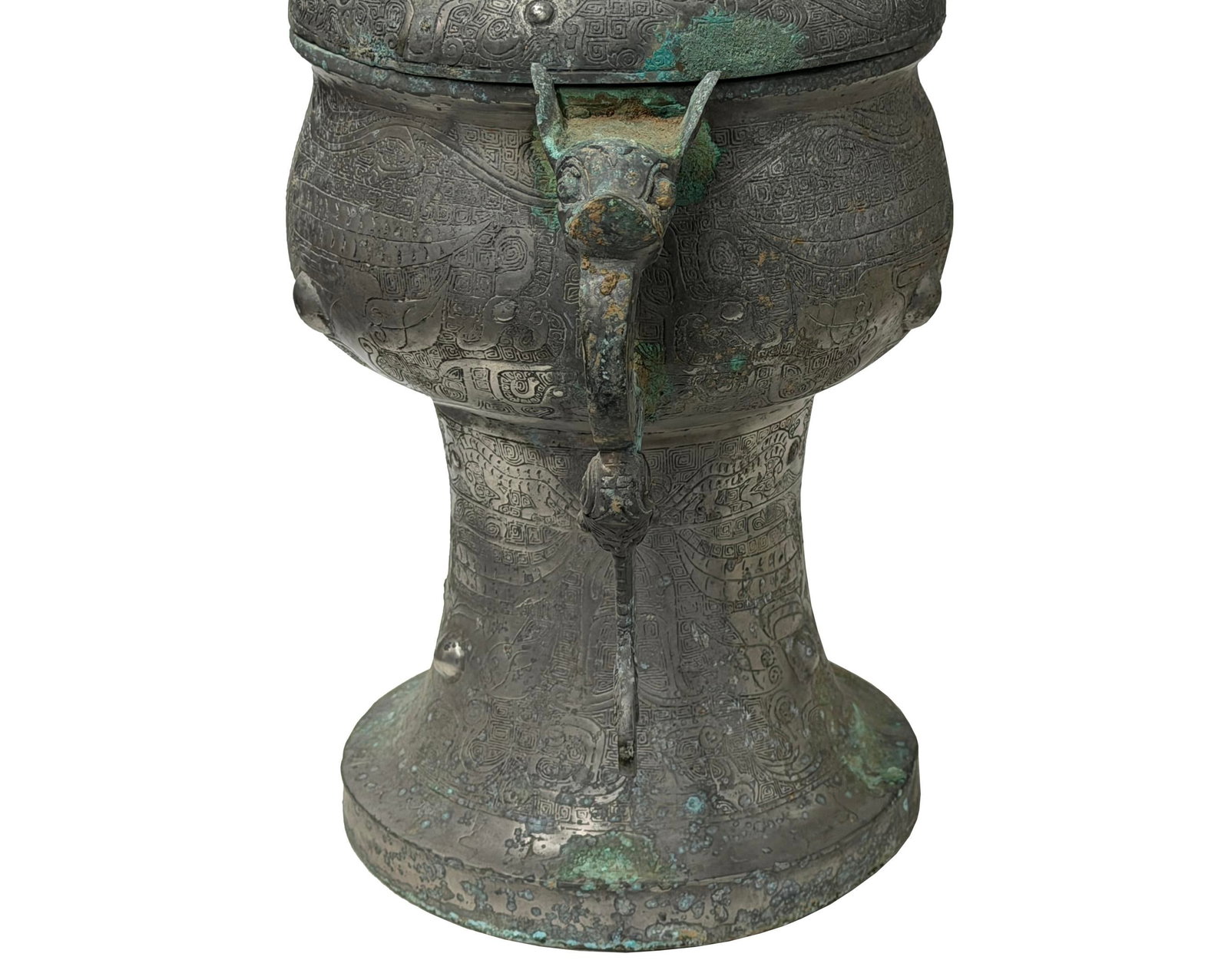 Vintage Look Gray Green Ancient Ding Shape Vessel Holder Display Art - 14