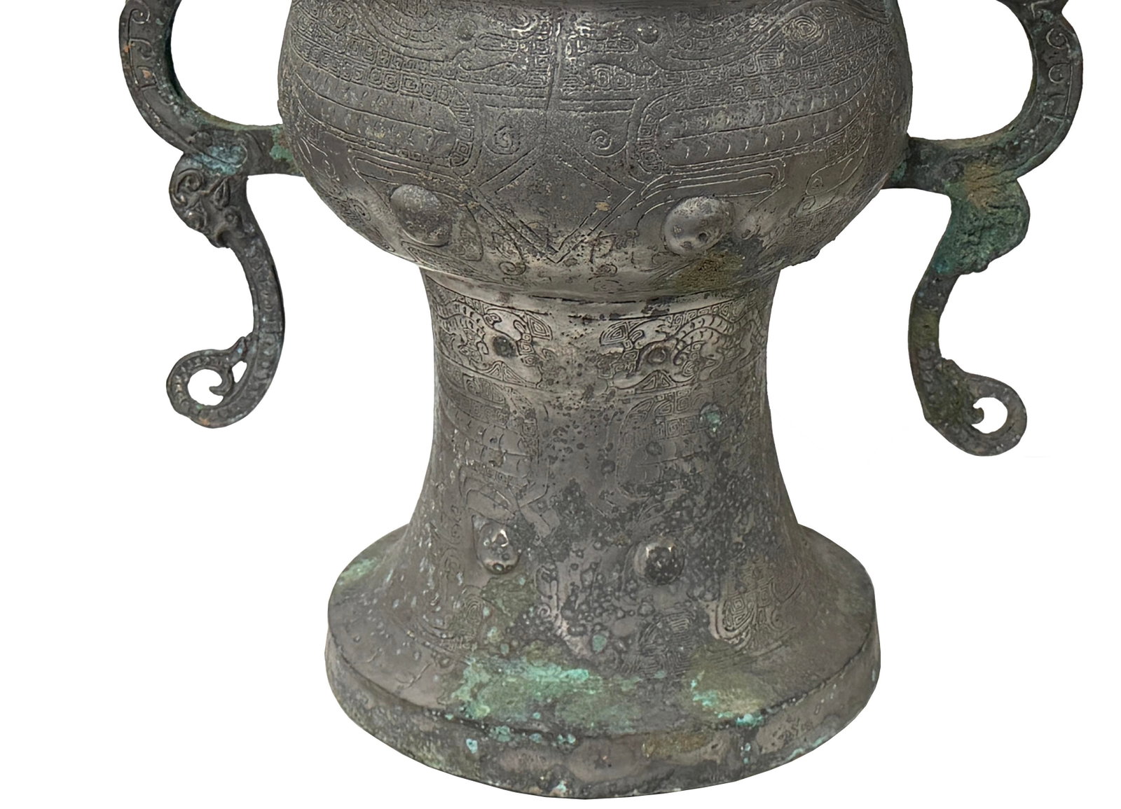 Vintage Look Gray Green Ancient Ding Shape Vessel Holder Display Art - 15