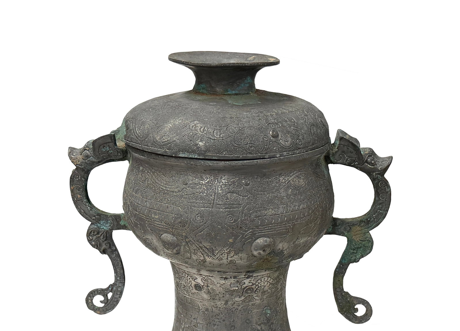 Vintage Look Gray Green Ancient Ding Shape Vessel Holder Display Art - 17