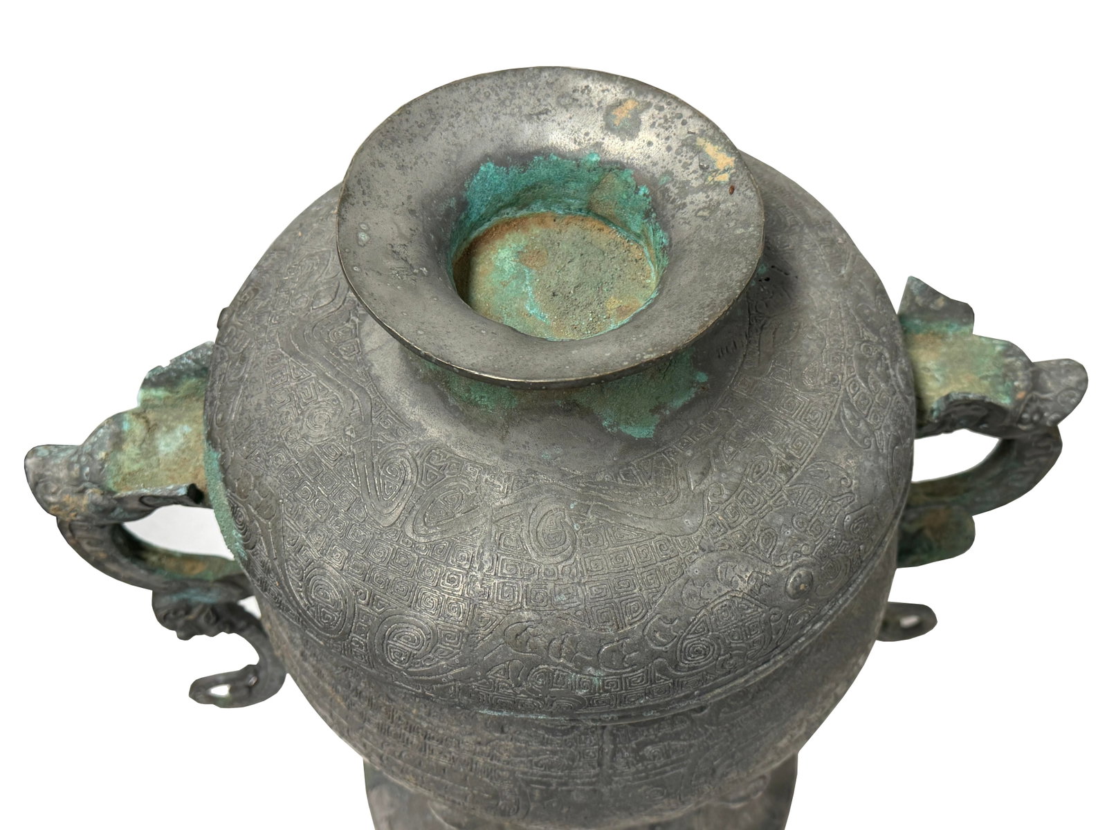 Vintage Look Gray Green Ancient Ding Shape Vessel Holder Display Art - 18
