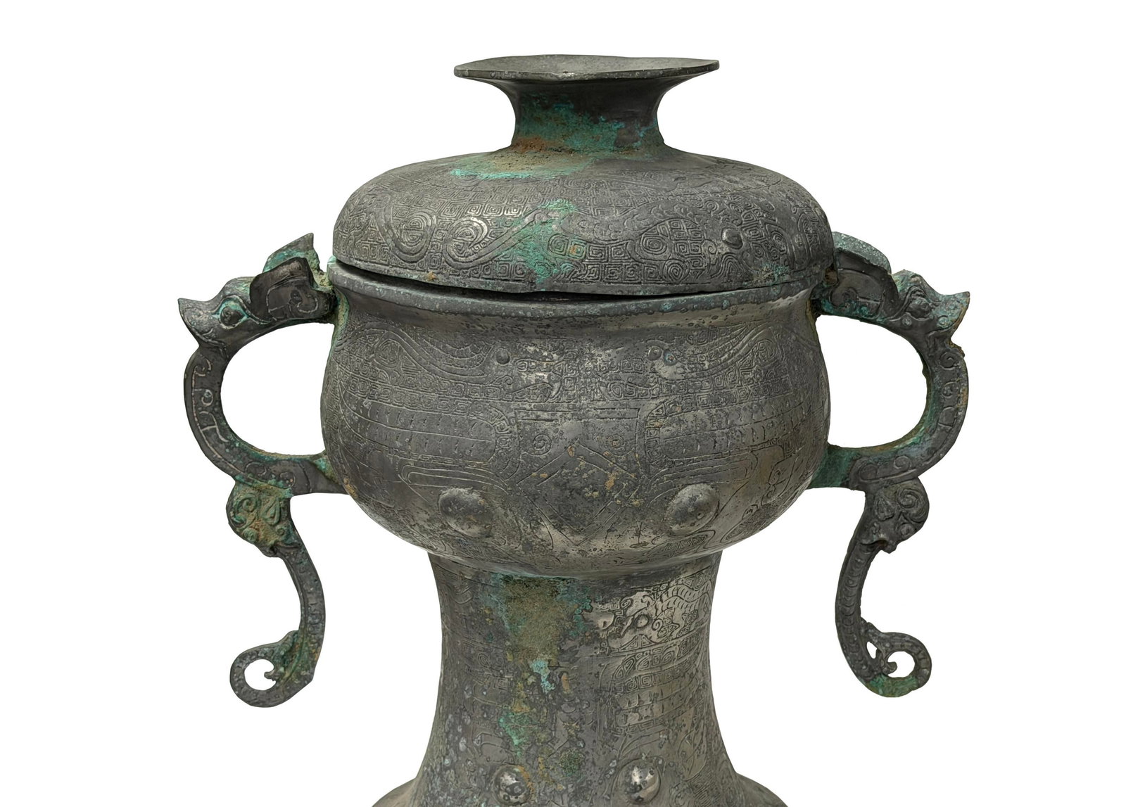 Vintage Look Gray Green Ancient Ding Shape Vessel Holder Display Art - 7