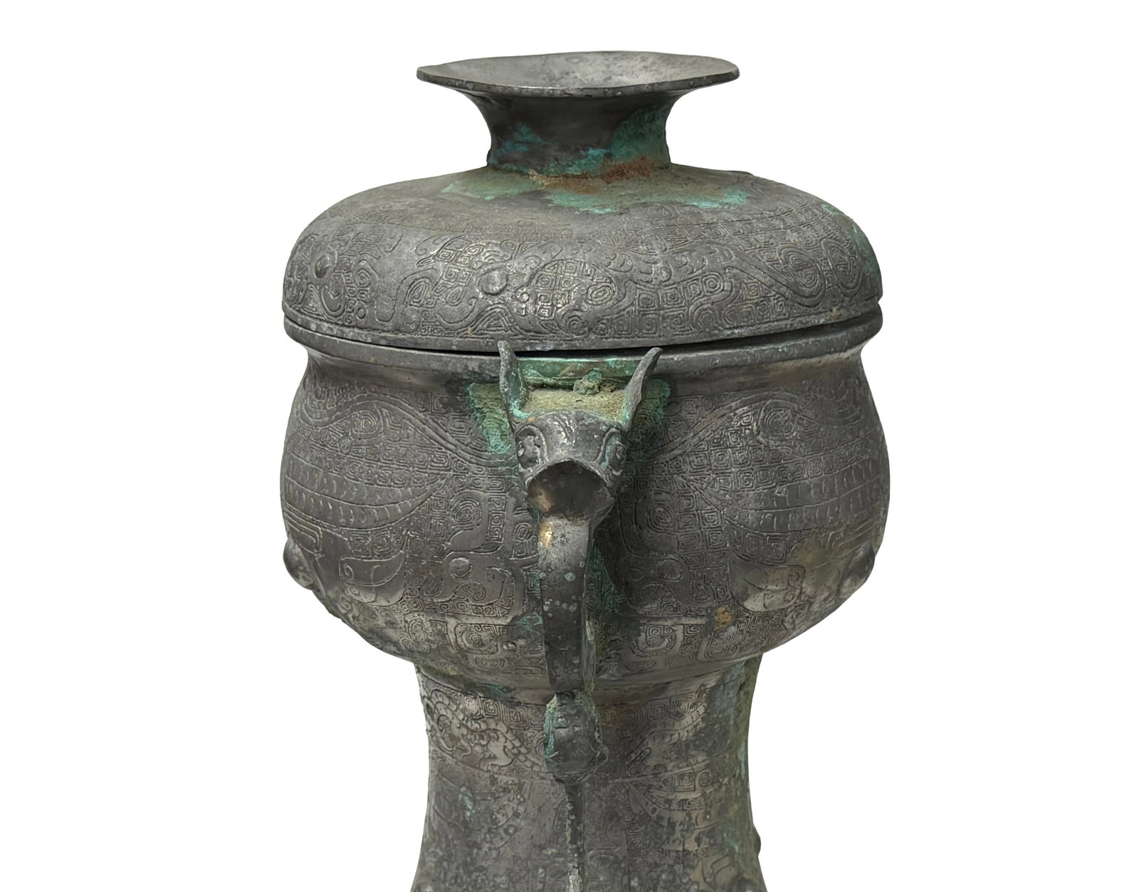 Vintage Look Gray Green Ancient Ding Shape Vessel Holder Display Art - 8