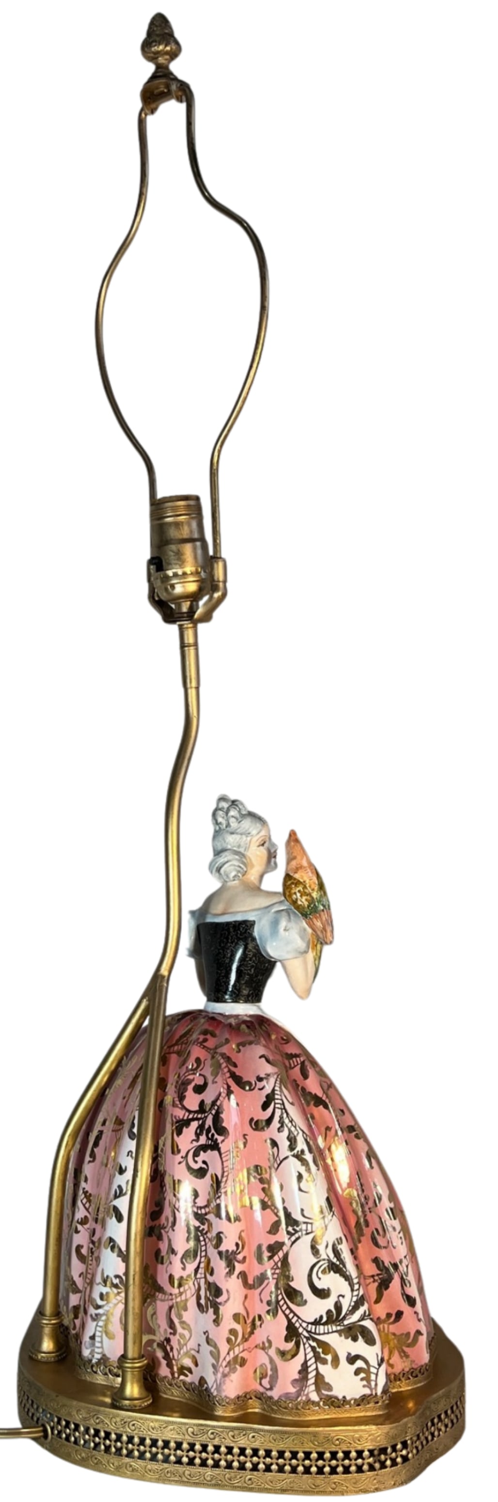 Bertolotti Capodimonte Signed Arturo Pannunzio Porcelain Rococo Lady With a Parrot Table Lamp - 16