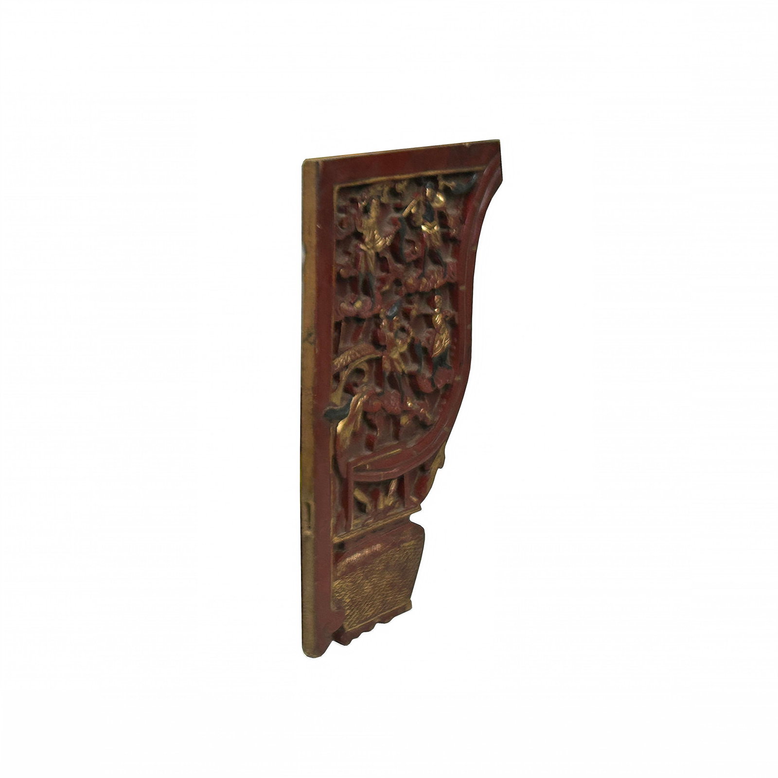 Vintage Corbel Corner Wood Red Gold Carving Wall Hanging Art Plaque - 2