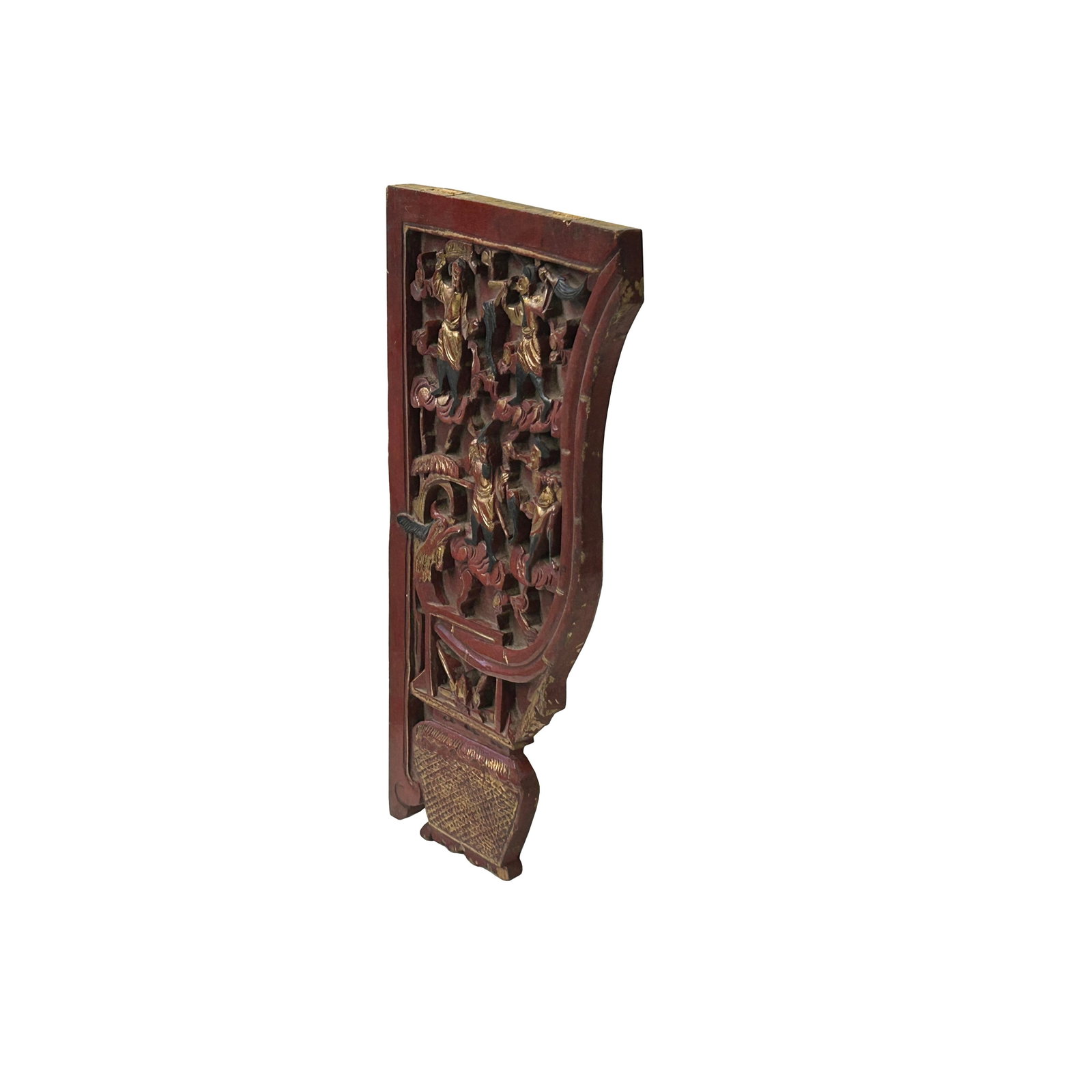 Vintage Corbel Corner Wood Red Gold Carving Wall Hanging Art Plaque - 3