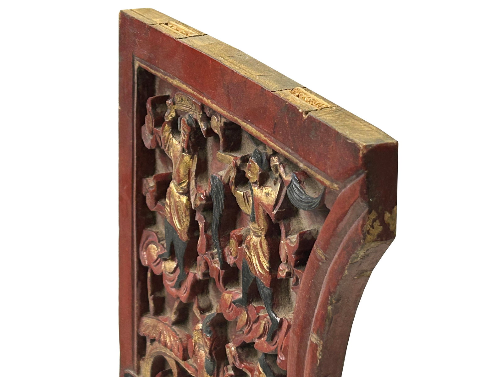 Vintage Corbel Corner Wood Red Gold Carving Wall Hanging Art Plaque - 5