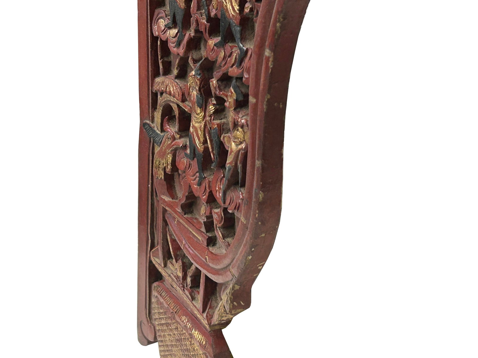 Vintage Corbel Corner Wood Red Gold Carving Wall Hanging Art Plaque - 8