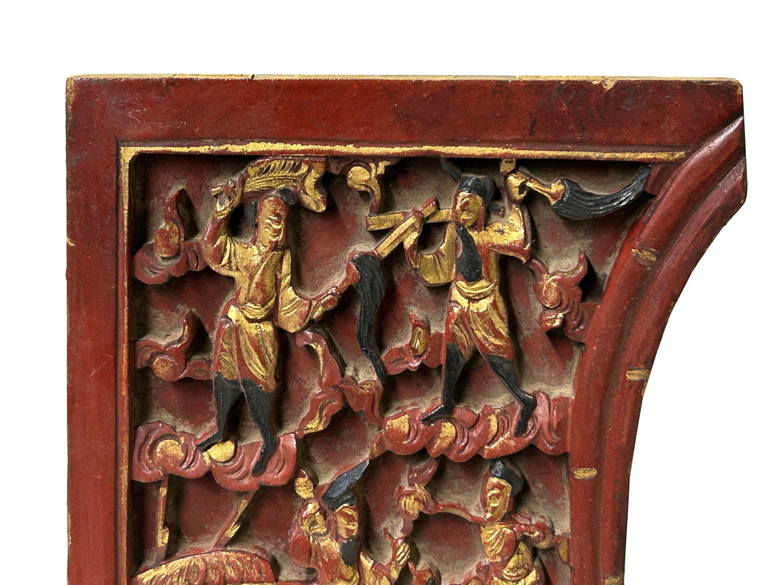 Vintage Corbel Corner Wood Red Gold Carving Wall Hanging Art Plaque - 9