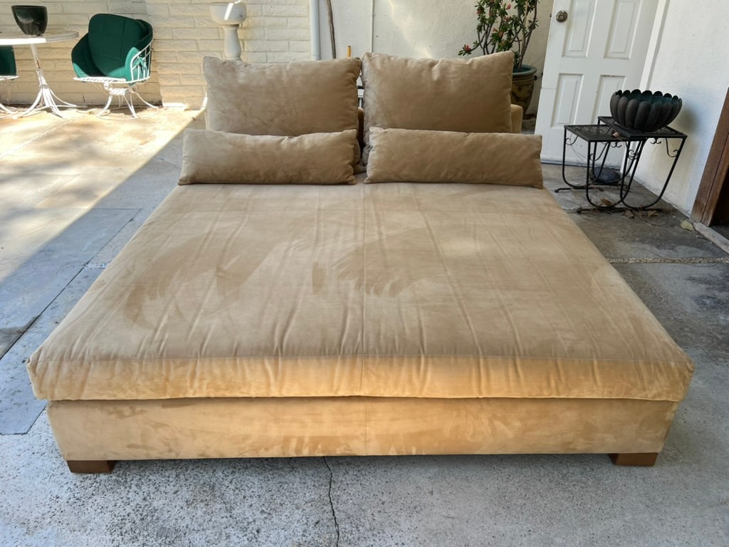 Custom Camel Microsuede Square Daybed or Double Chaise Lounge With Down Pillows - 5