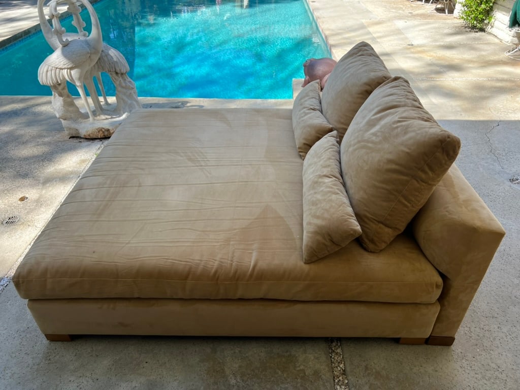 Custom Camel Microsuede Square Daybed or Double Chaise Lounge With Down Pillows - 6