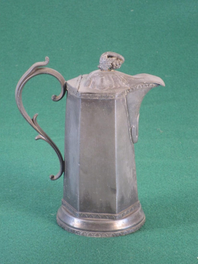 19th Century Syrup Jug W/ Lid or Creamer, American Pewter - Unmarked - 10