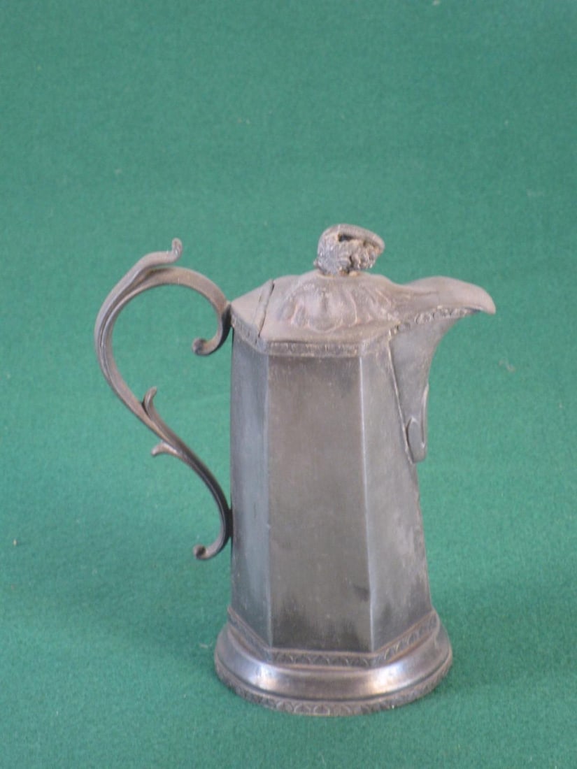 19th Century Syrup Jug W/ Lid or Creamer, American Pewter - Unmarked - 3