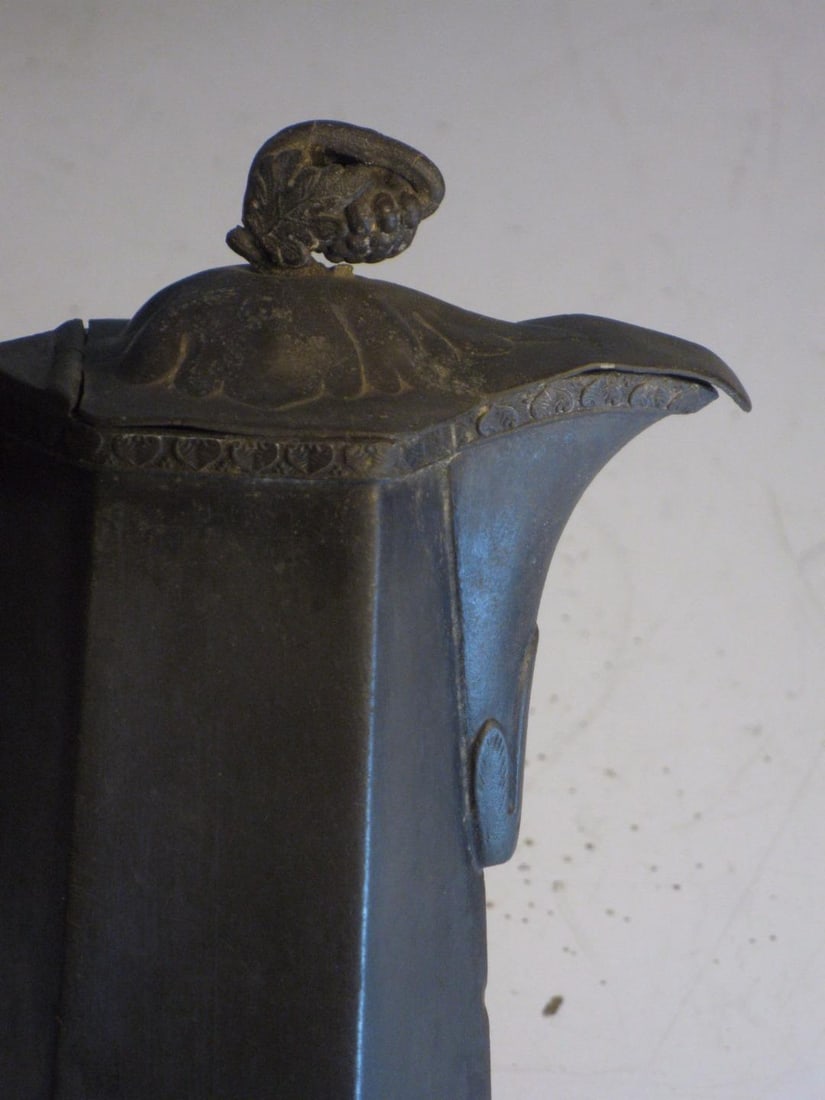 19th Century Syrup Jug W/ Lid or Creamer, American Pewter - Unmarked - 5