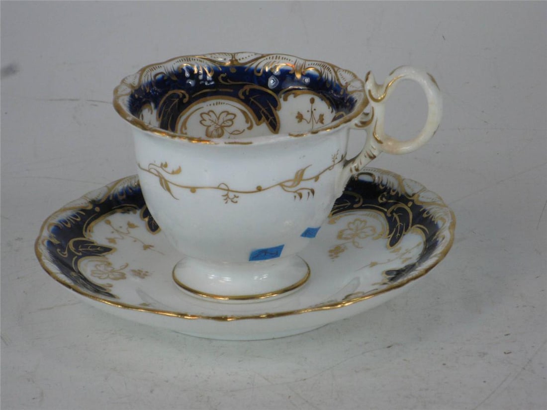Early 19th Century Teacup Antique Cobalt Tea Leaf Fine Bone China Hand Panted Gold - 12