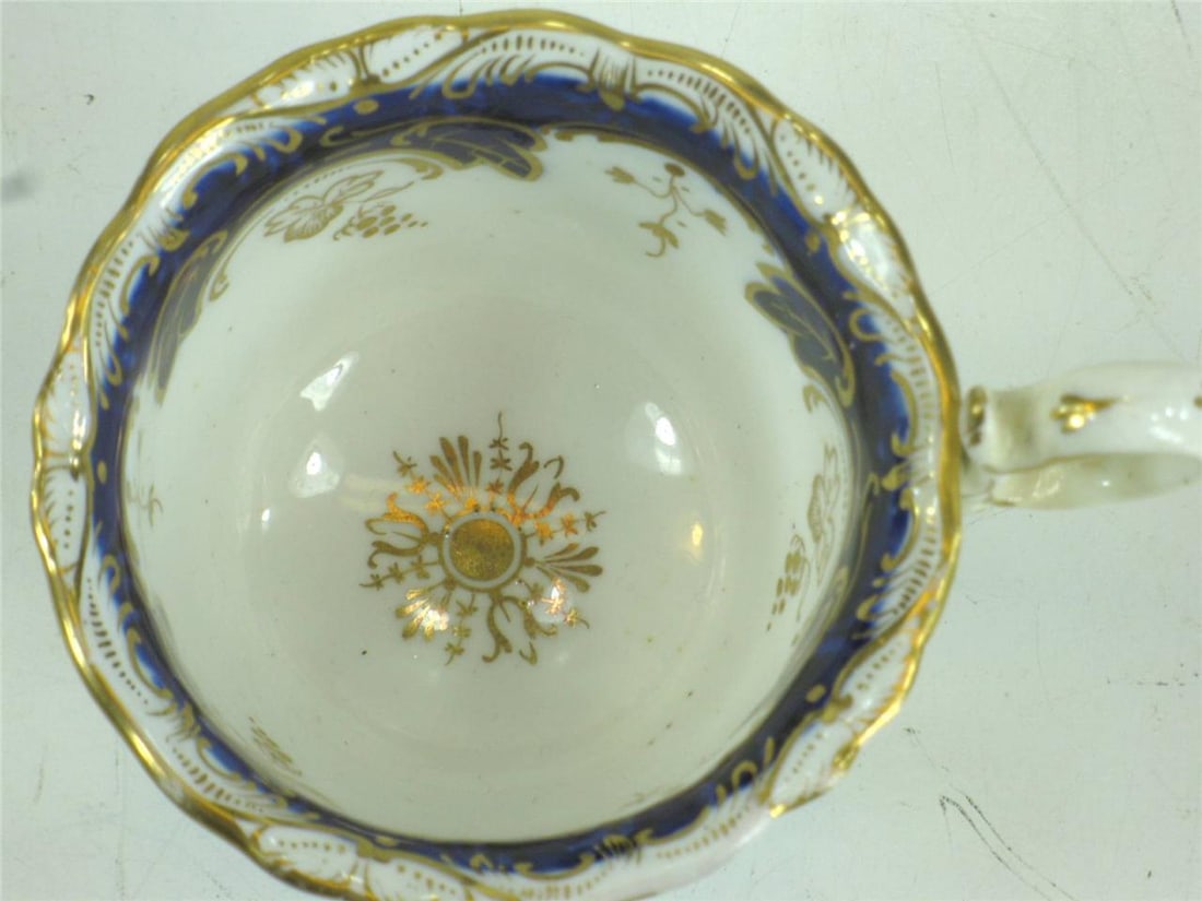 Early 19th Century Teacup Antique Cobalt Tea Leaf Fine Bone China Hand Panted Gold - 6