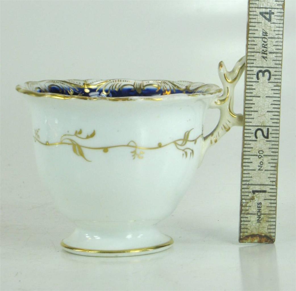 Early 19th Century Teacup Antique Cobalt Tea Leaf Fine Bone China Hand Panted Gold - 8