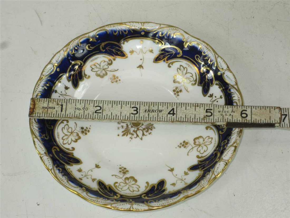 Early 19th Century Teacup Antique Cobalt Tea Leaf Fine Bone China Hand Panted Gold - 9