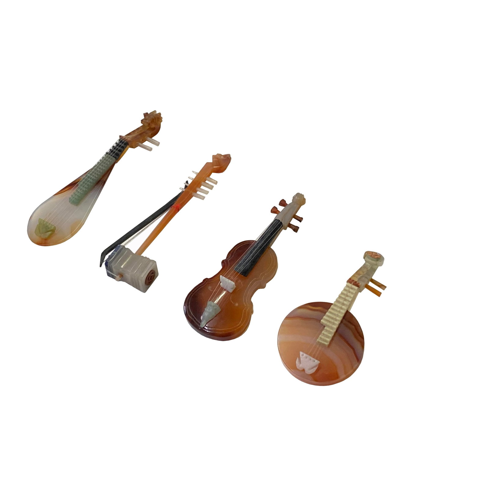 Set of 4 Color Stone Instruments Miniature Display Art Figures - 3