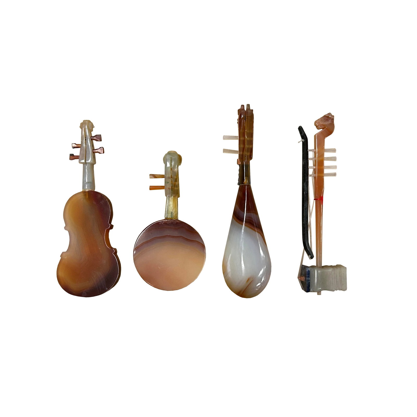 Set of 4 Color Stone Instruments Miniature Display Art Figures - 4