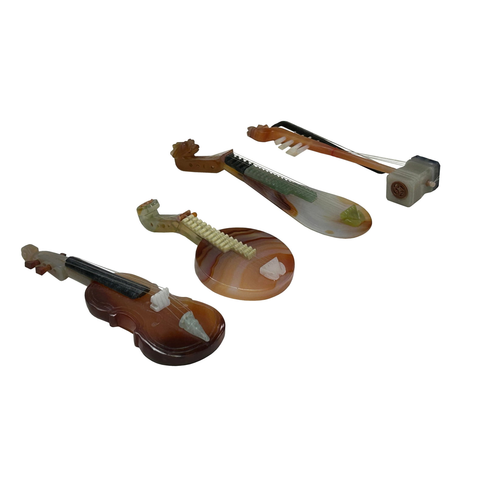 Set of 4 Color Stone Instruments Miniature Display Art Figures - 5