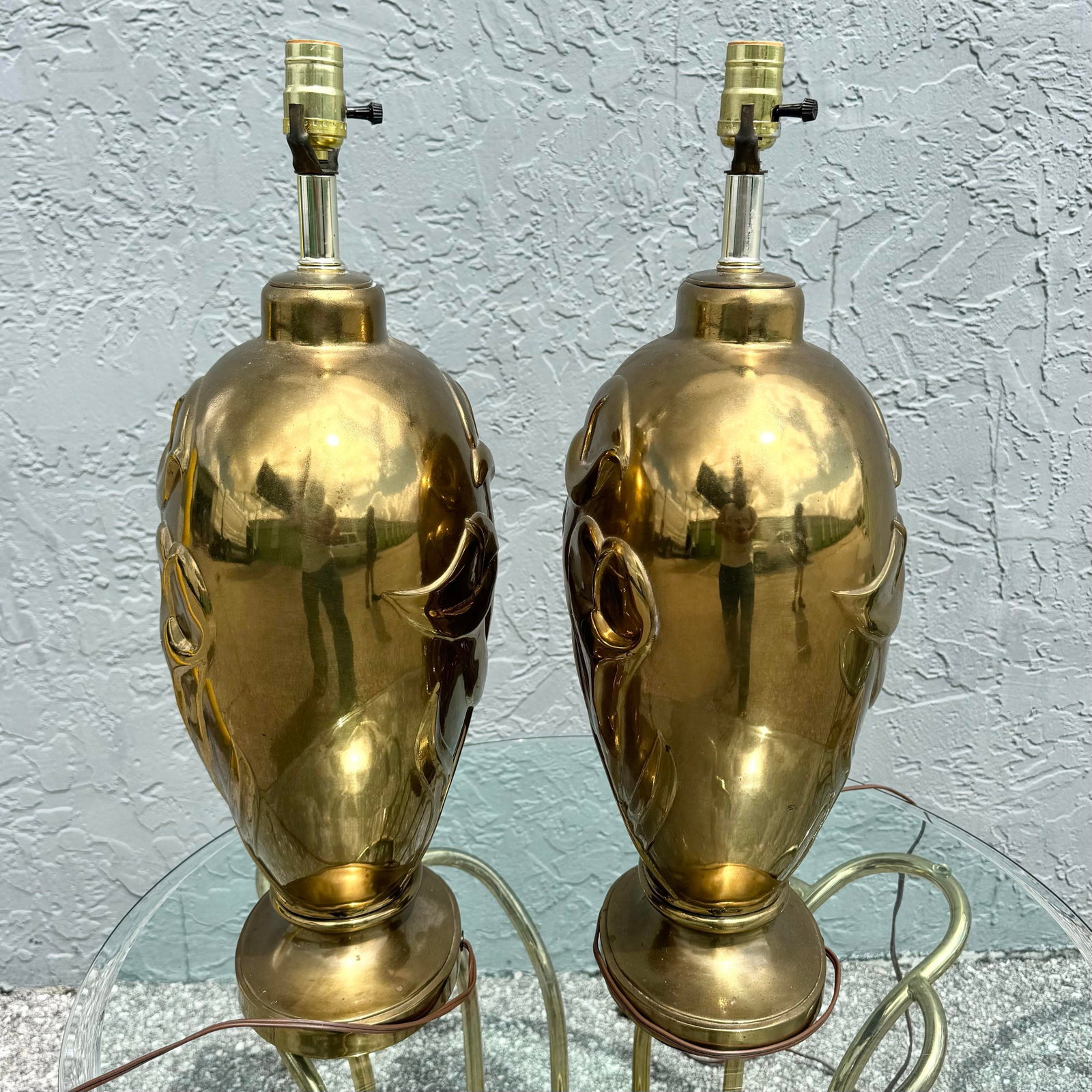 Art Deco Dolbi Cashier Style Brass Tulip Table Lamps - A Pair - 10
