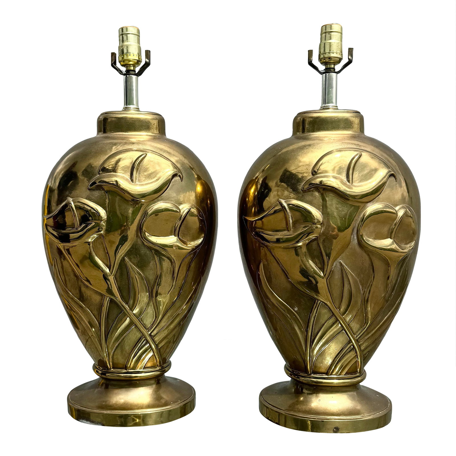 Art Deco Dolbi Cashier Style Brass Tulip Table Lamps - A Pair (1 of 10)