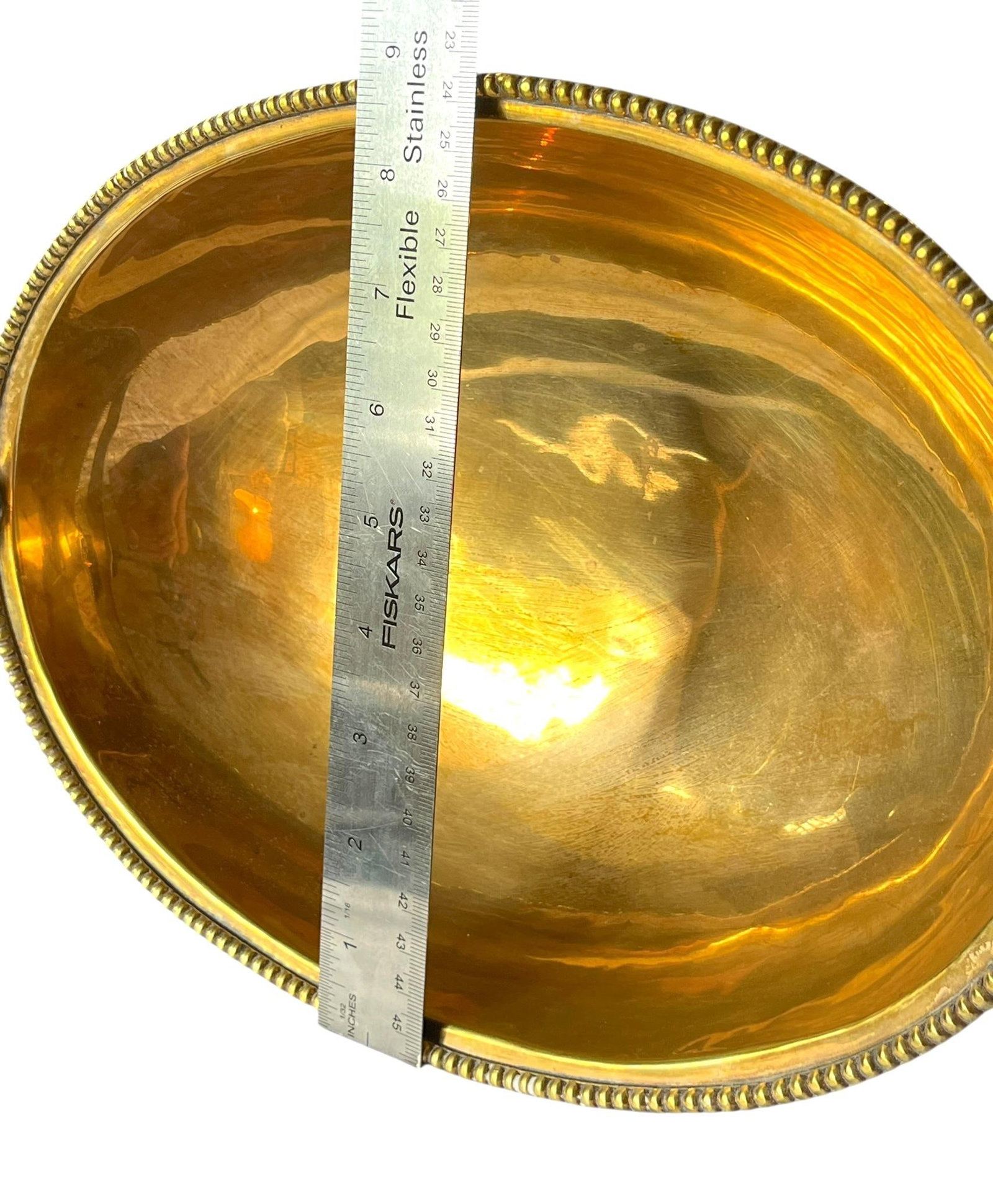 Large Vintage Solid Brass Dolphin Handle Compote Footed / Pedestal Bowl in the Style of Sherle Wagne - 12