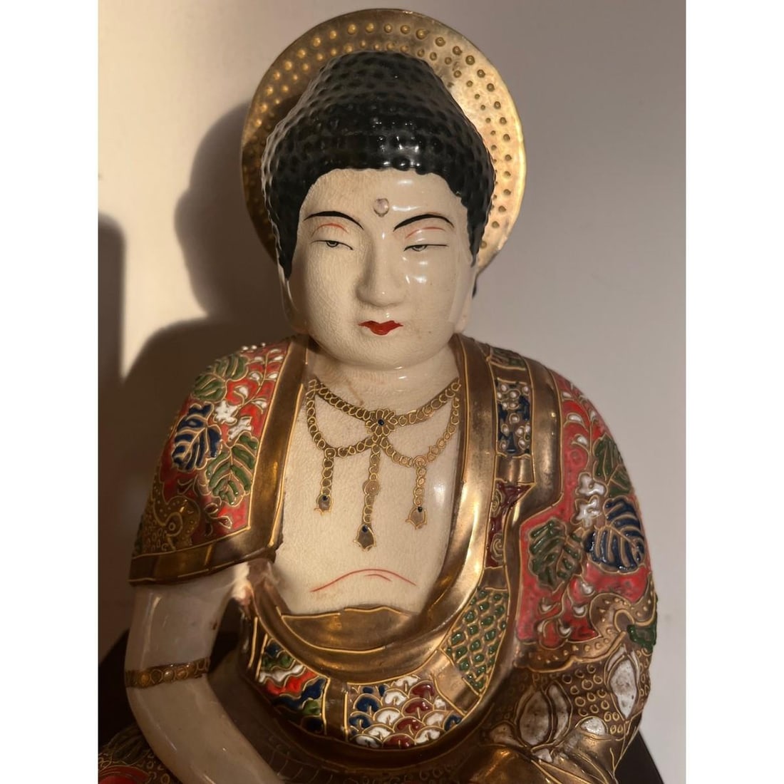 Vintage Japanese Satsuma Porcelain Buddha Moriage Gilt Statue 10" Immortal - 11