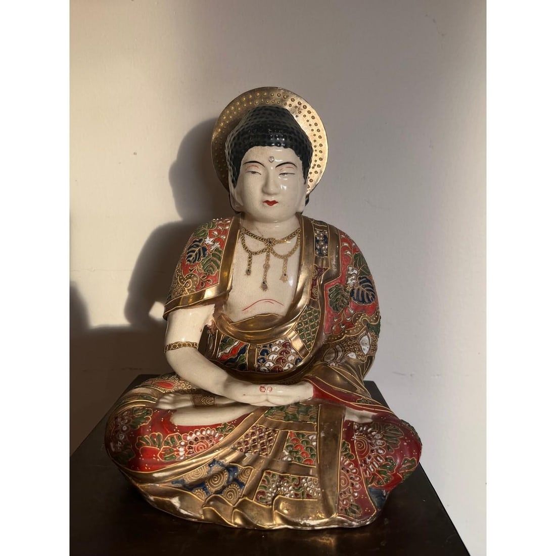Vintage Japanese Satsuma Porcelain Buddha Moriage Gilt Statue 10" Immortal - 14