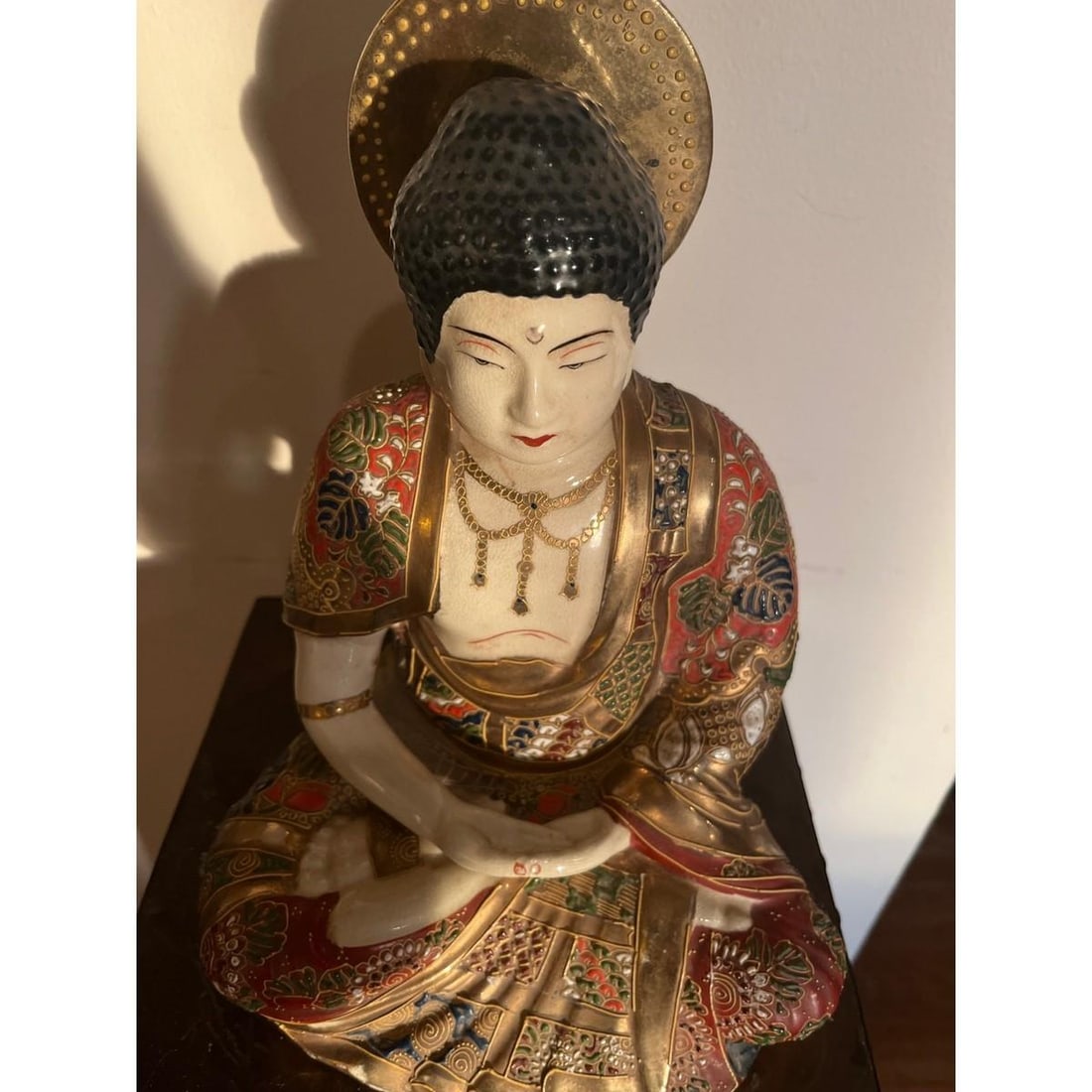 Vintage Japanese Satsuma Porcelain Buddha Moriage Gilt Statue 10" Immortal - 2