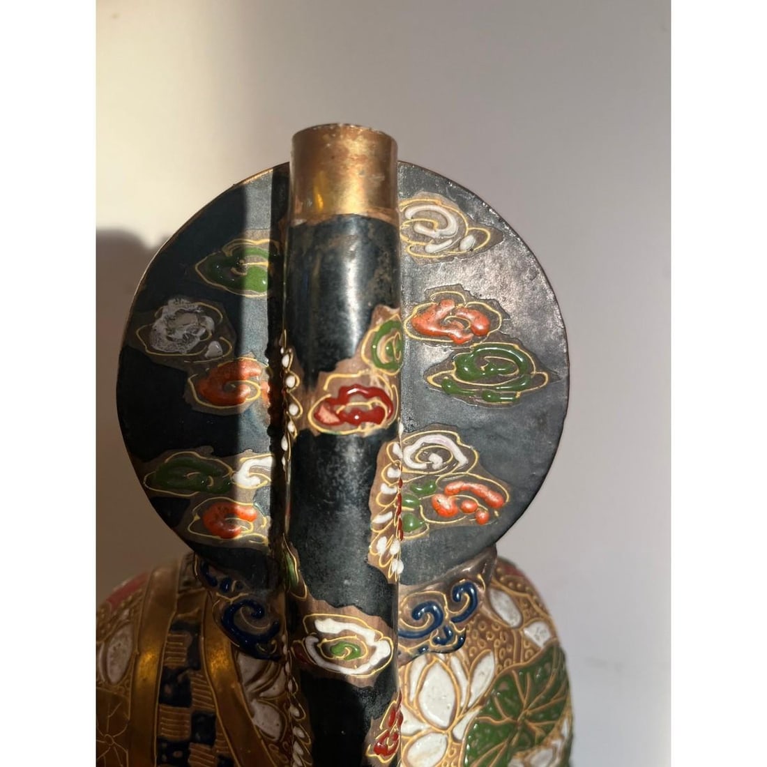 Vintage Japanese Satsuma Porcelain Buddha Moriage Gilt Statue 10" Immortal - 3