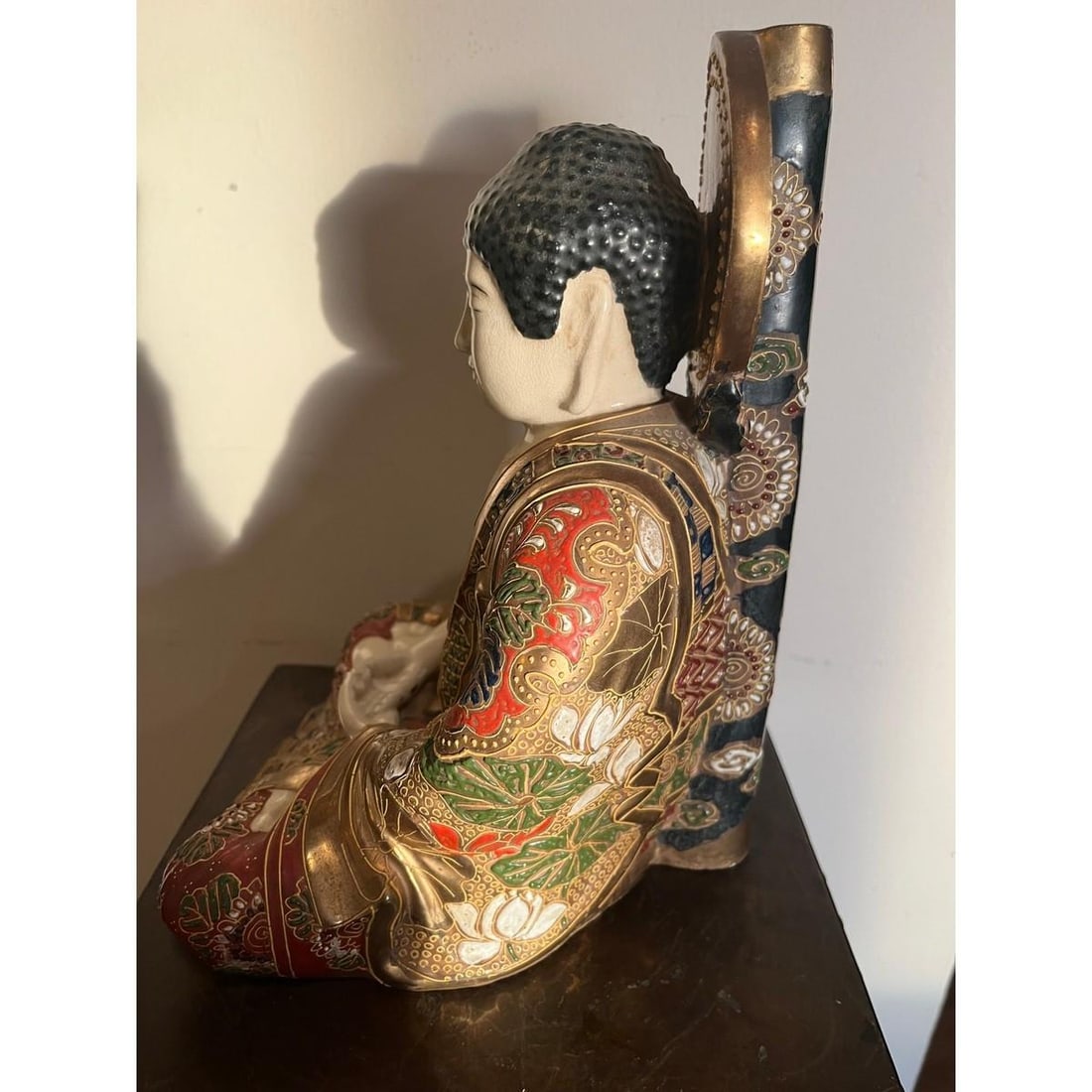 Vintage Japanese Satsuma Porcelain Buddha Moriage Gilt Statue 10" Immortal - 4