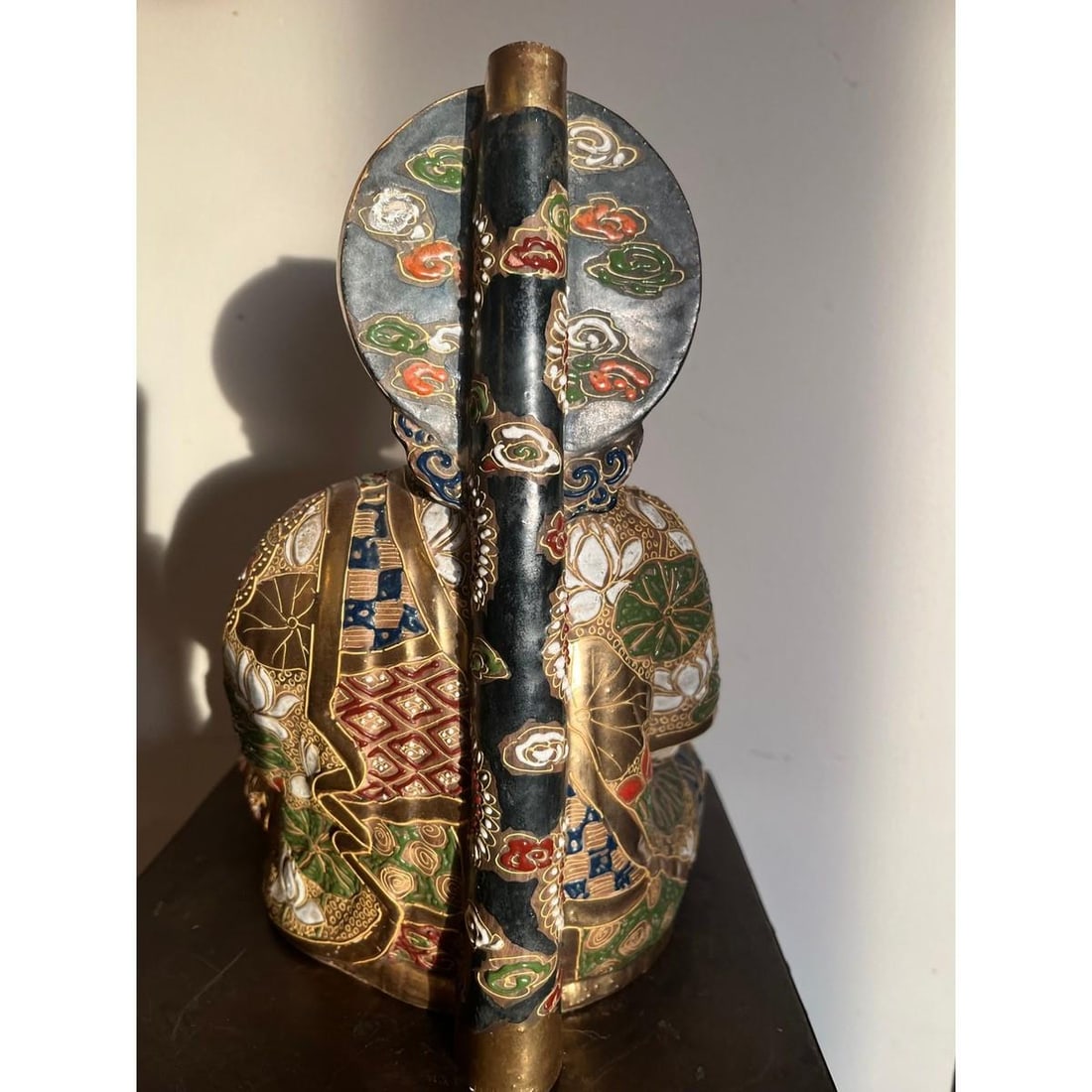 Vintage Japanese Satsuma Porcelain Buddha Moriage Gilt Statue 10" Immortal - 9